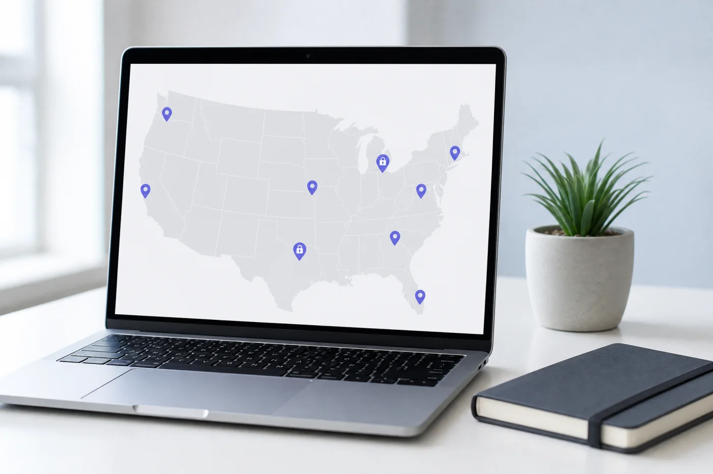 Map of the United States with pinned markets, two of them closed